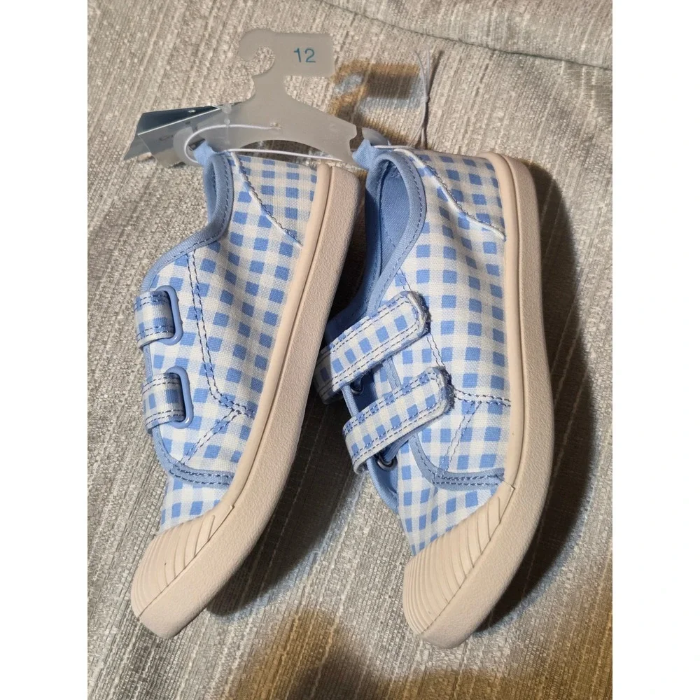 Cat & Jack Parker Toddler Blue Gingham Canvas Sneakers Size 12 Hook and Loop